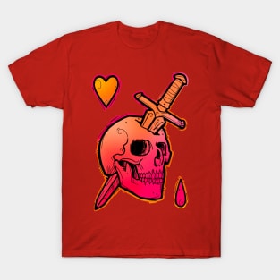 Pink and orange skull with dagger T-Shirt